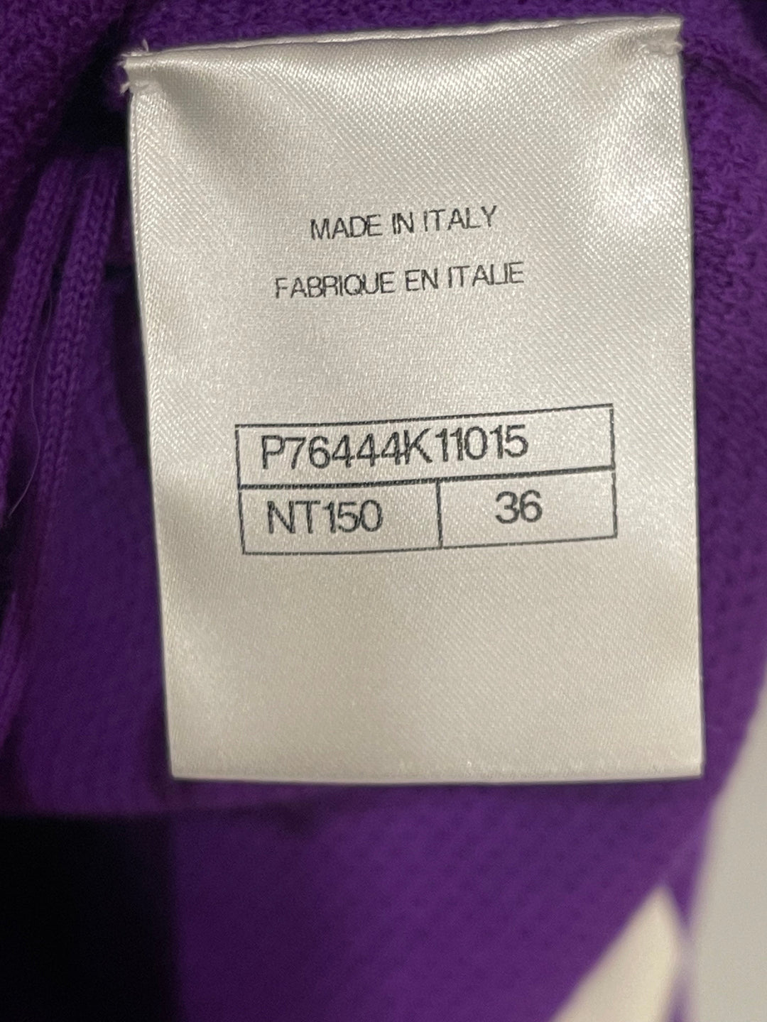 Top Quality Chanel Cruise 2024 Purple Cashmere Short Sleeve Hooded Mini Dress with Crystal Multicolour CC Buttons Detail Size FR 36 (UK 8)
