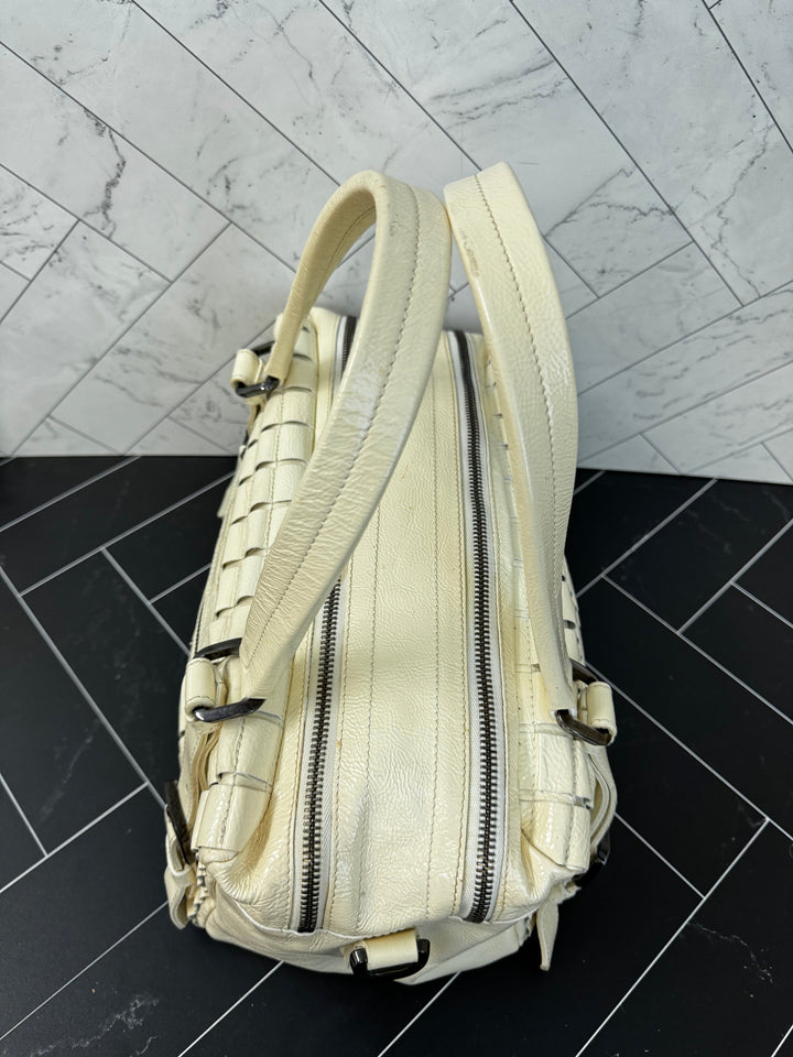 Burberry Prorsum Off White Patent Leather Satchel Large Handbag