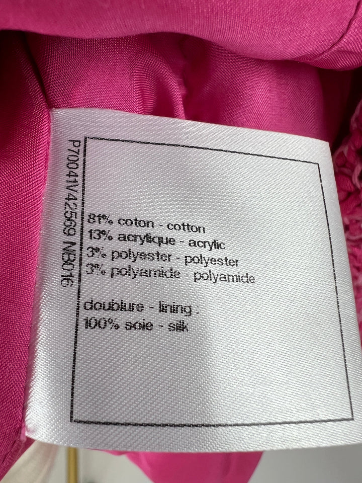 *HOT* Top Quality Chanel 21C Pink Tweed Jacket and Skirt Set with CC Logo Buttons Size FR 42 (UK 14)