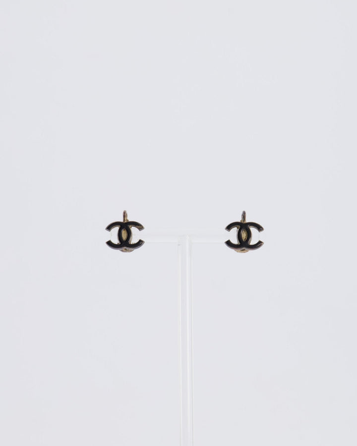 *HOT* Top Quality Chanel Ruthenium and Black Enamel CC Logo Earrings