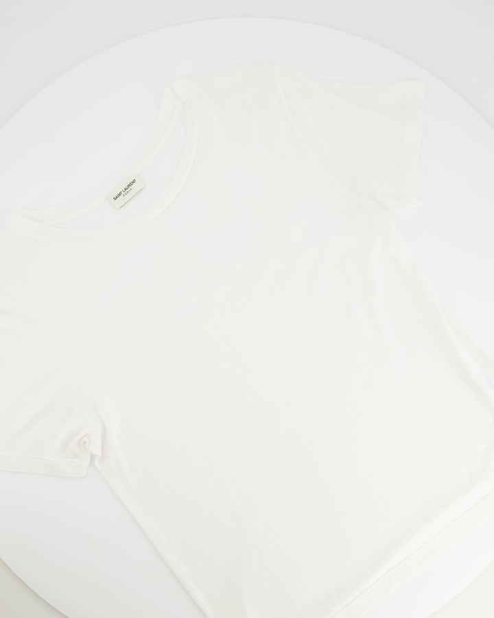 Saint Laurent White Cropped Short-Sleeve T-Shirt with Logo Detail Size S (UK 8)