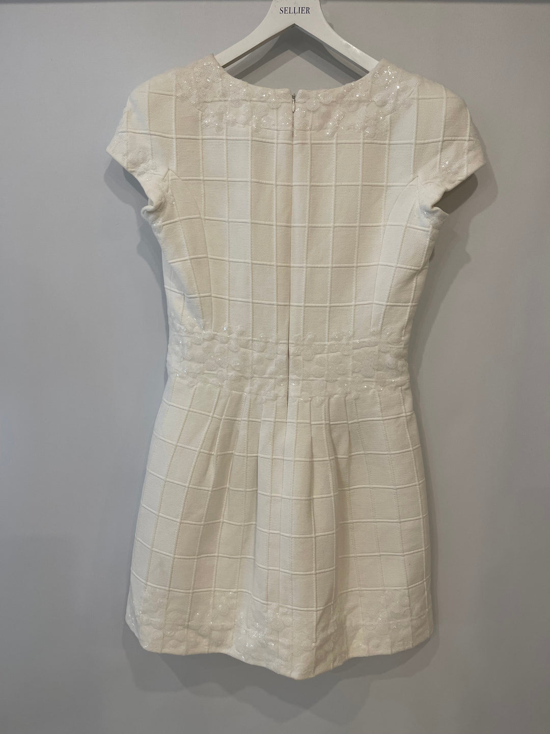 Top Quality Chanel White Mini Dress With Floral Sequin Detail Size FR 42 (UK 14)