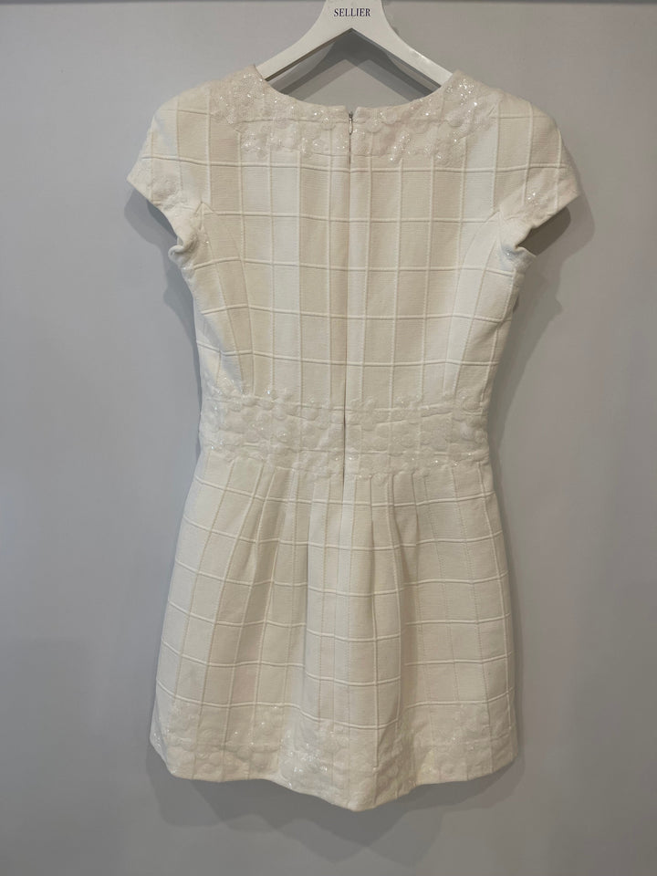 Top Quality Chanel White Mini Dress With Floral Sequin Detail Size FR 42 (UK 14)