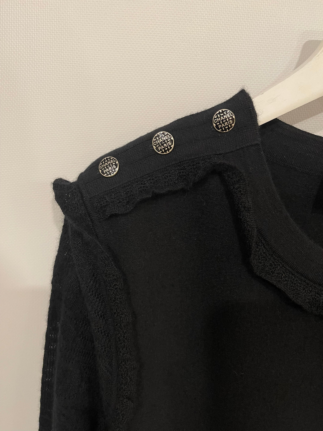 Top Quality Chanel Black Long Sleeve Cashmere Midi Dress with Silver Logo Button Details Size FR 42 (UK 14)