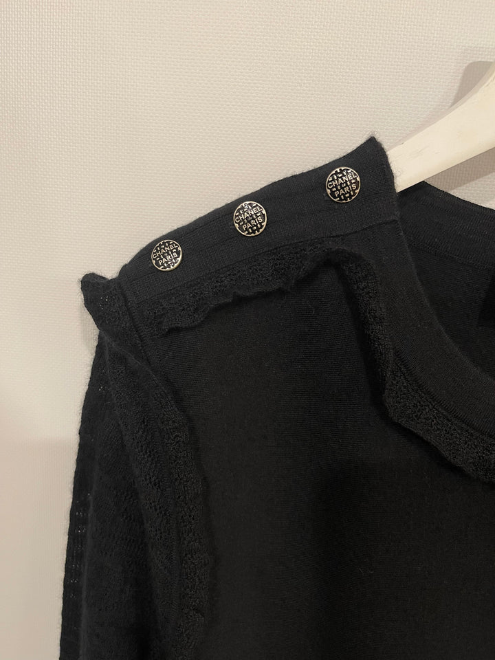 Top Quality Chanel Black Long Sleeve Cashmere Midi Dress with Silver Logo Button Details Size FR 42 (UK 14)