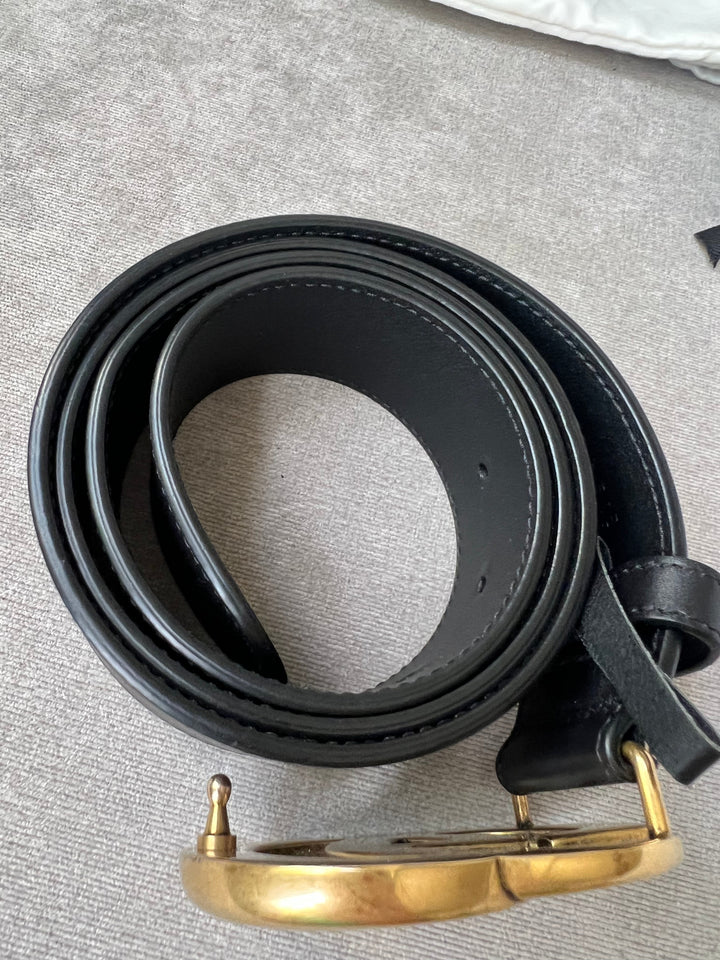 Gucci GG 2015 Re edition Marmont Black Wide Leather Belt with Gold Buckle (RRP £380)