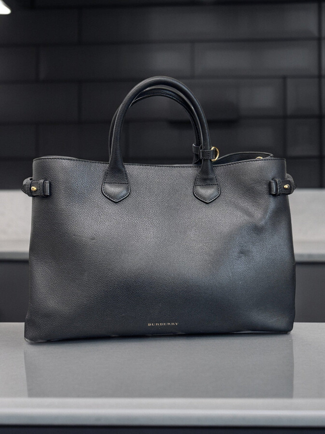 Burberry Black Leather Banner Tote Bag