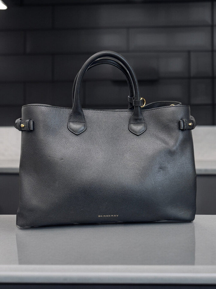 Burberry Black Leather Banner Tote Bag