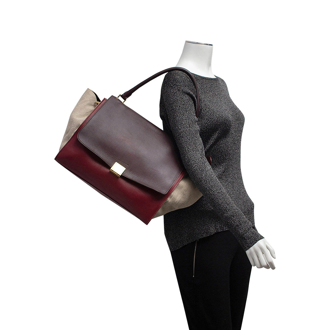 Celine Leather/Canvas Large Trapeze Tote Tricolor