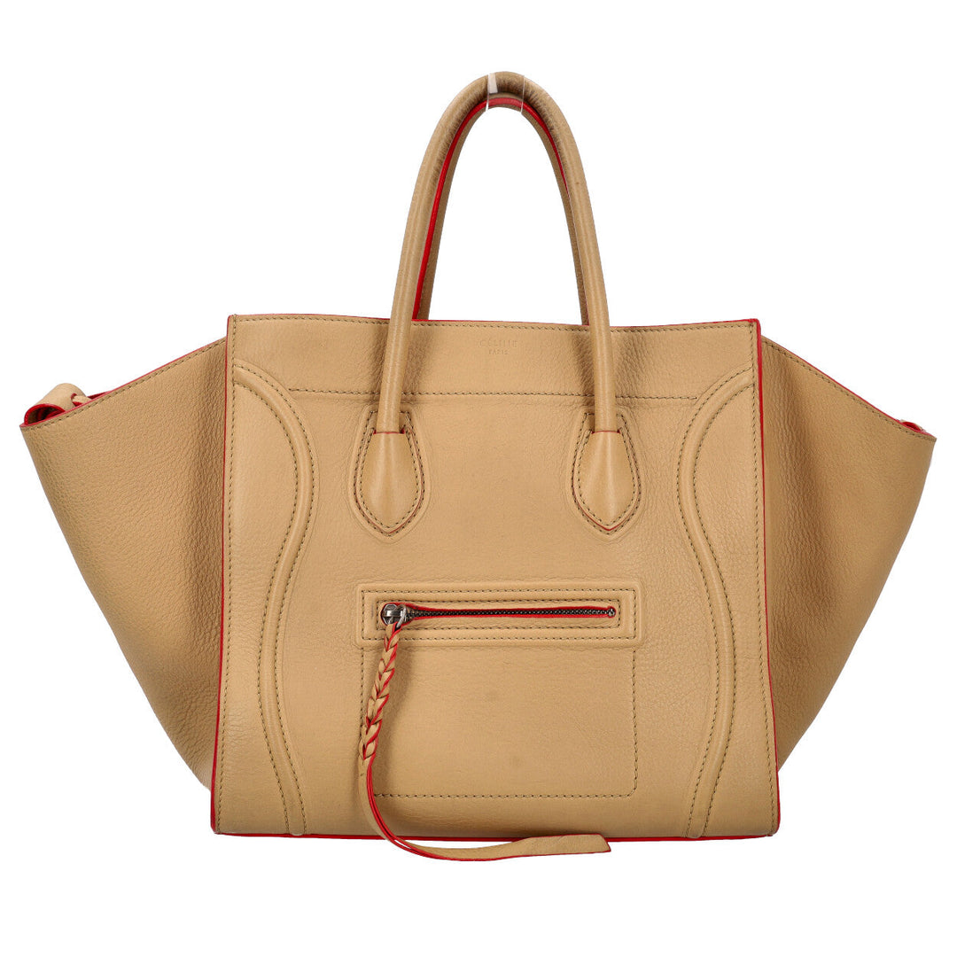 Celine Leather Medium Phantom Luggage Tote Beige/Red