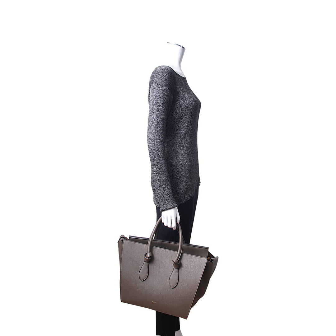 Celine Leather Medium Tie Knot Tote With Pouch Olive Green