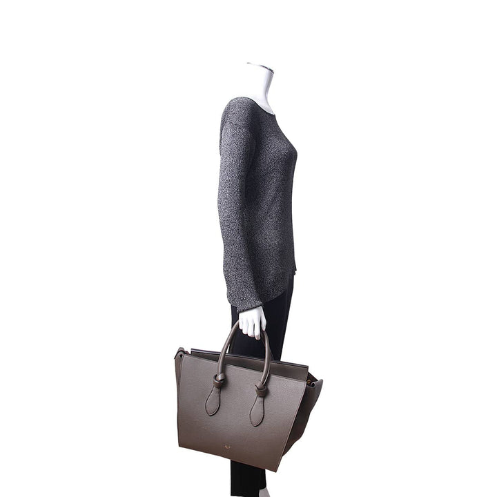 Celine Leather Medium Tie Knot Tote With Pouch Olive Green