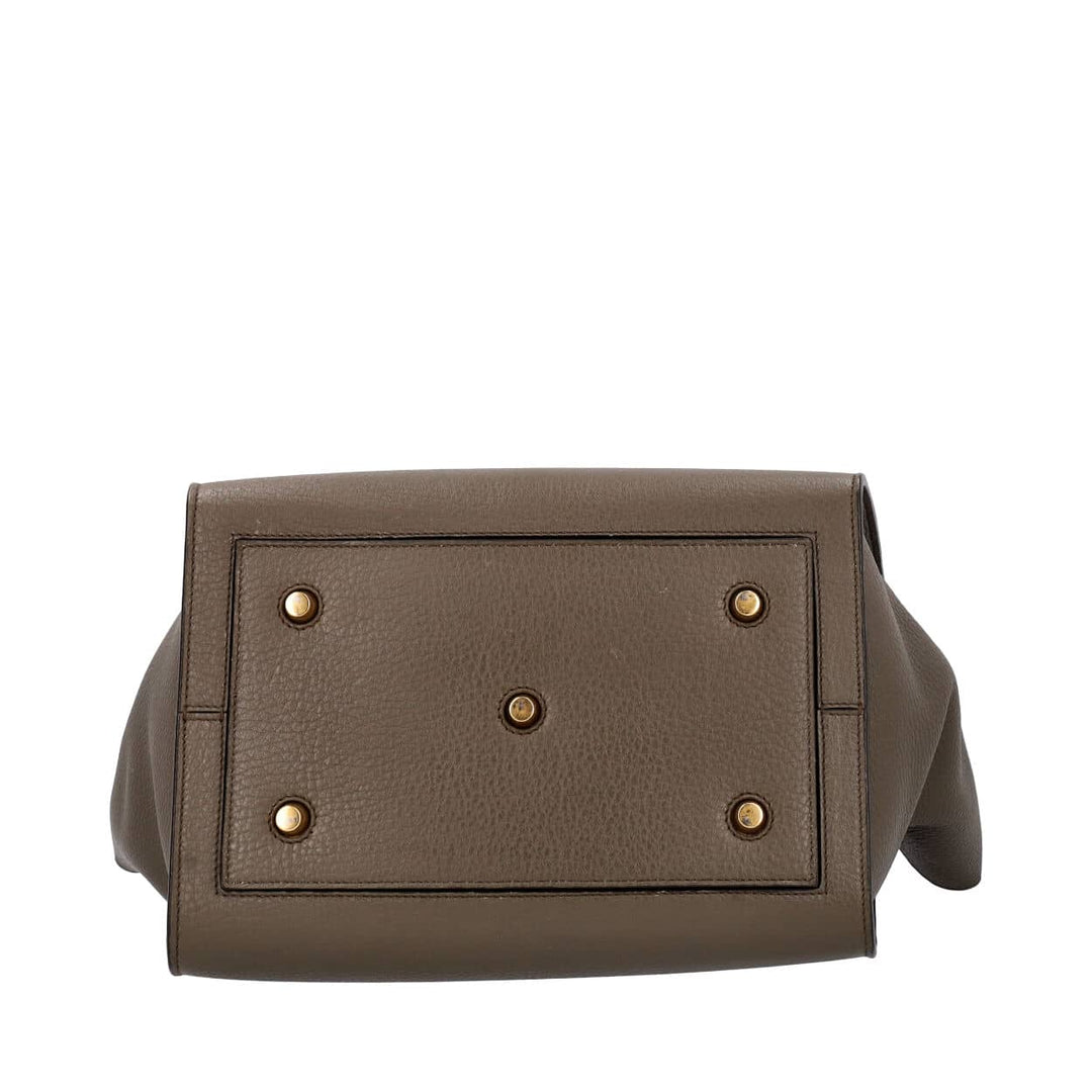 Celine Leather Medium Tie Knot Tote With Pouch Olive Green