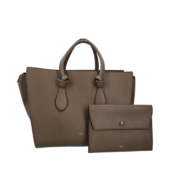 Celine Leather Medium Tie Knot Tote With Pouch Olive Green