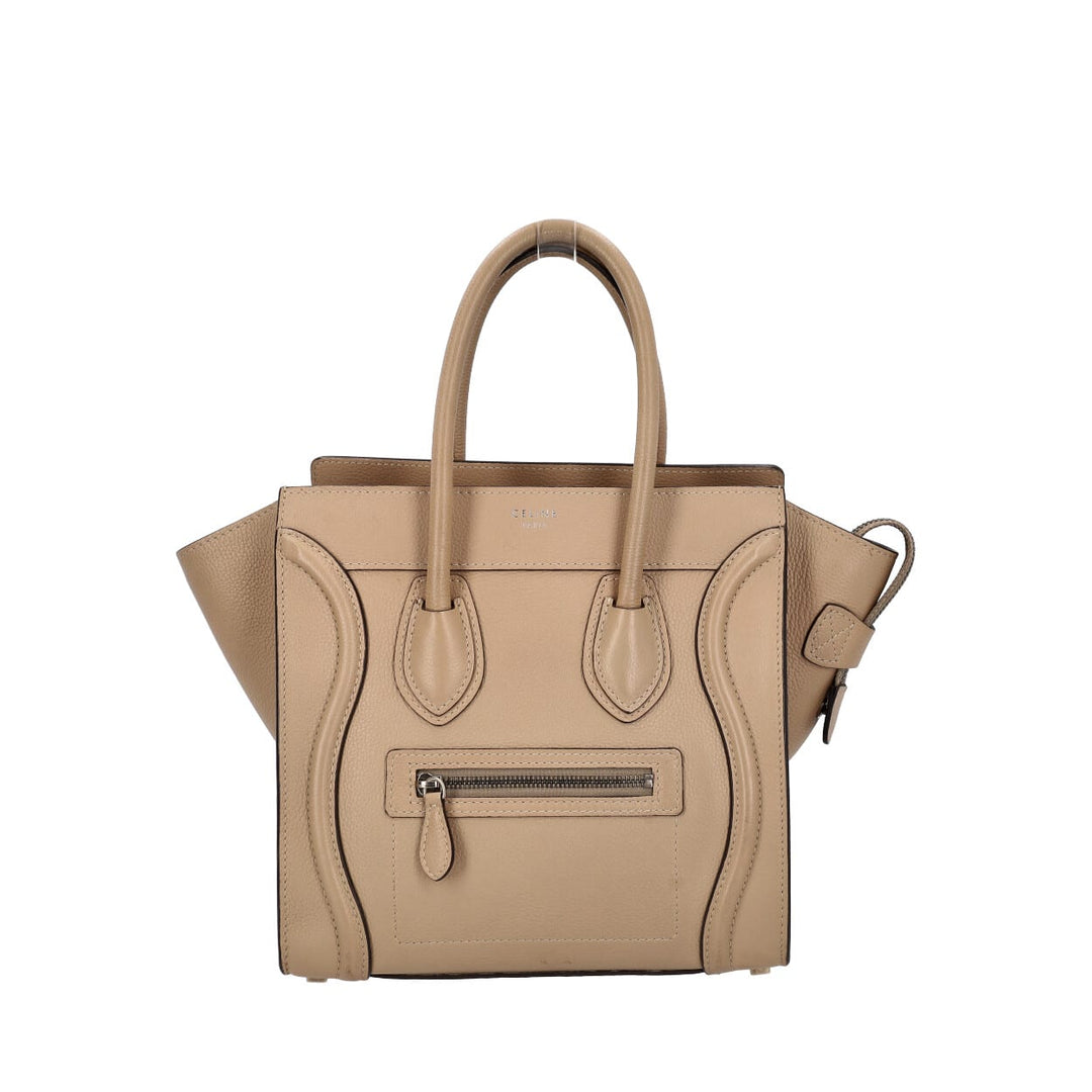 Celine Leather Micro Luggage Tote Beige