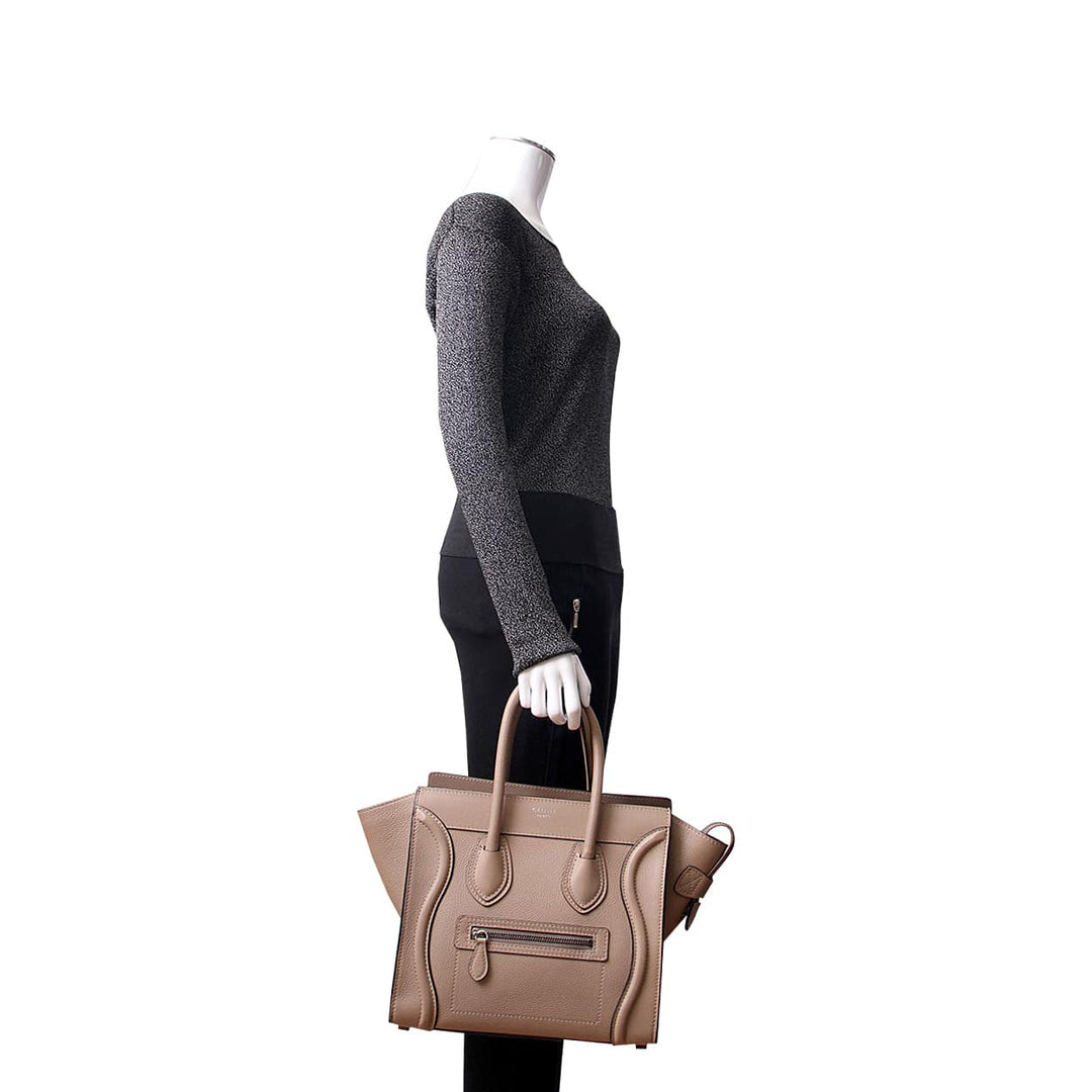 Celine Leather Micro Luggage Tote Beige