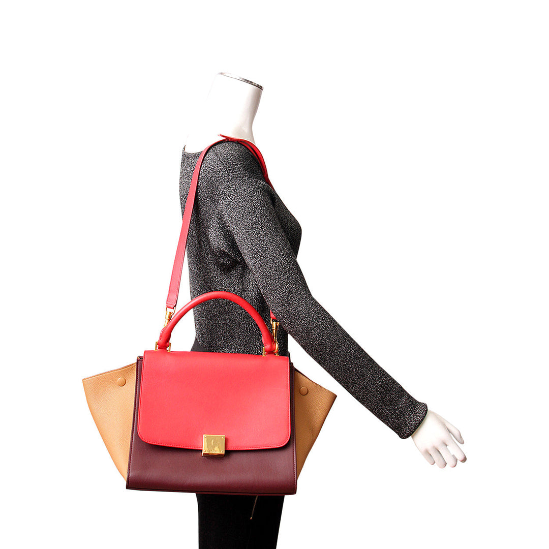 Celine Leather Small Trapeze Tote Tricolour
