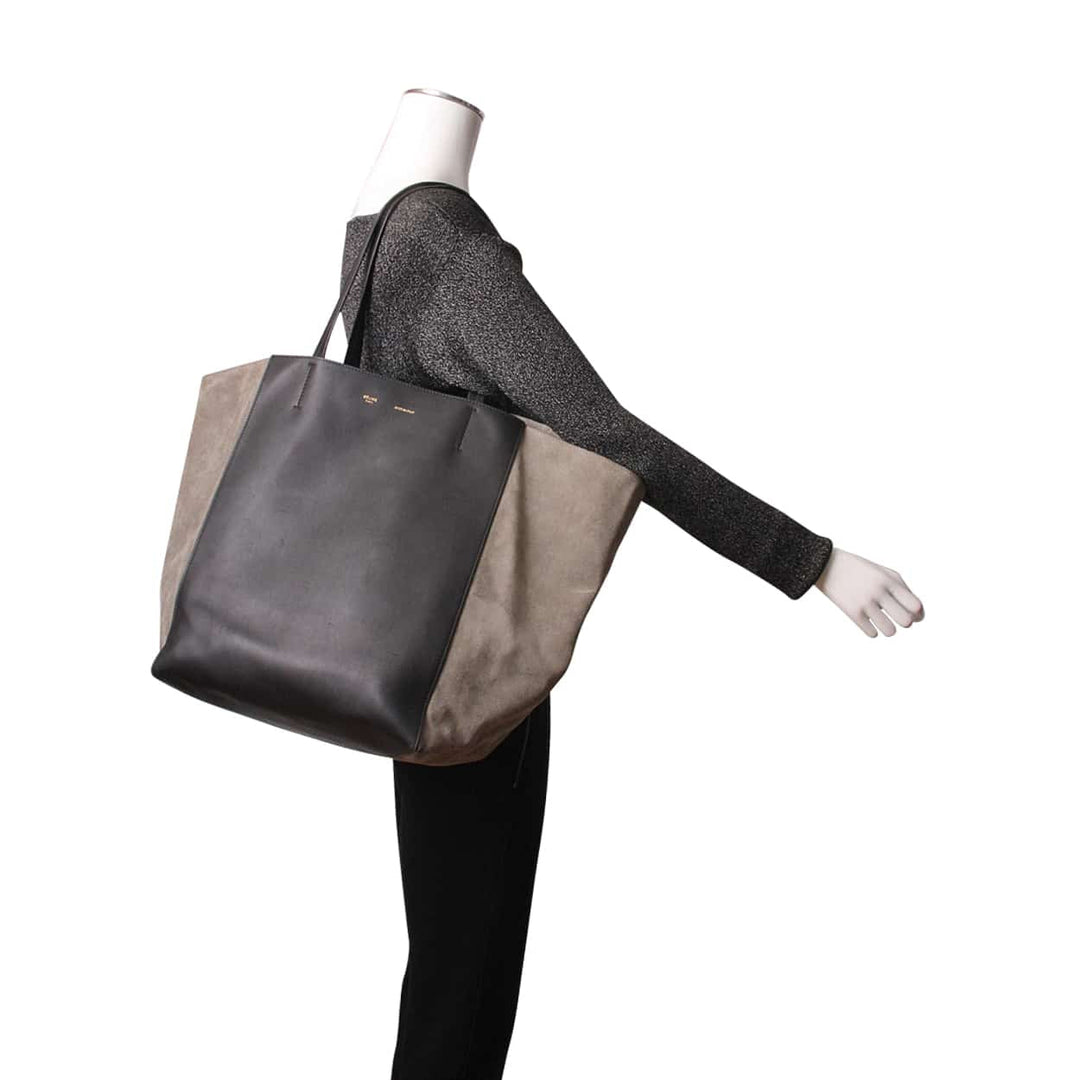 Celine Leather/Suede Horizontal Phantom Medium Cabas Tote Black/Olive