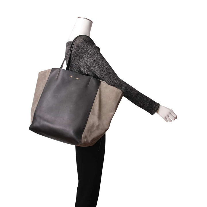 Celine Leather/Suede Horizontal Phantom Medium Cabas Tote Black/Olive