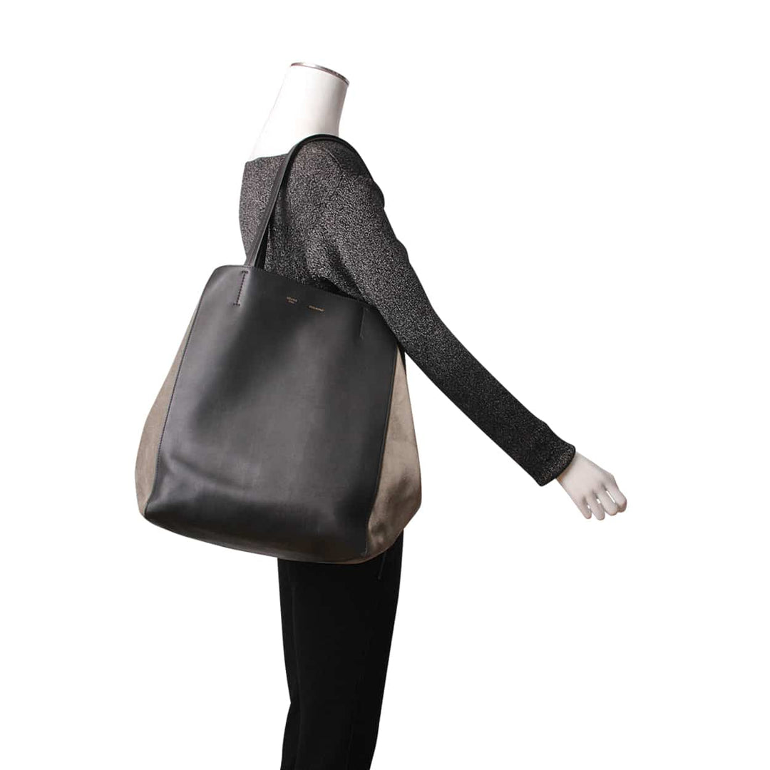 Celine Leather/Suede Horizontal Phantom Medium Cabas Tote Black/Olive