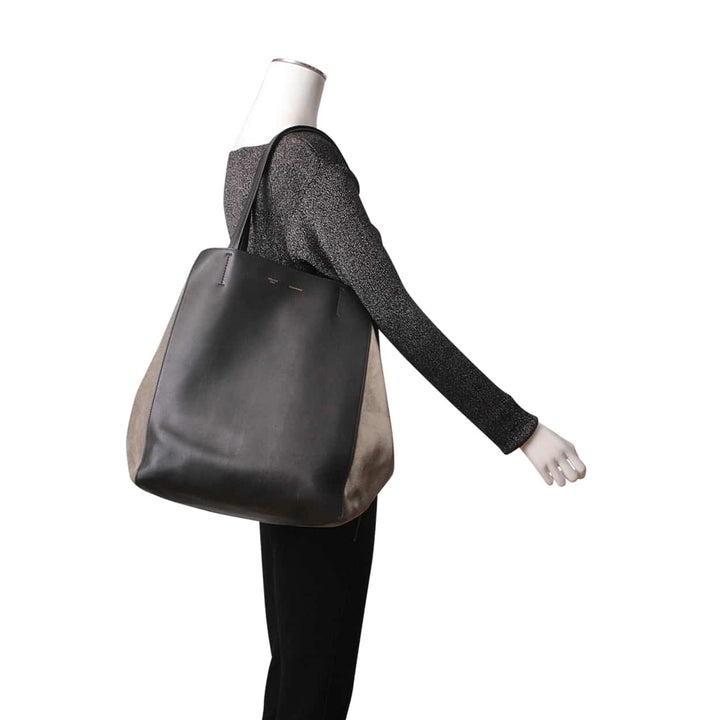 Celine Leather/Suede Horizontal Phantom Medium Cabas Tote Black/Olive