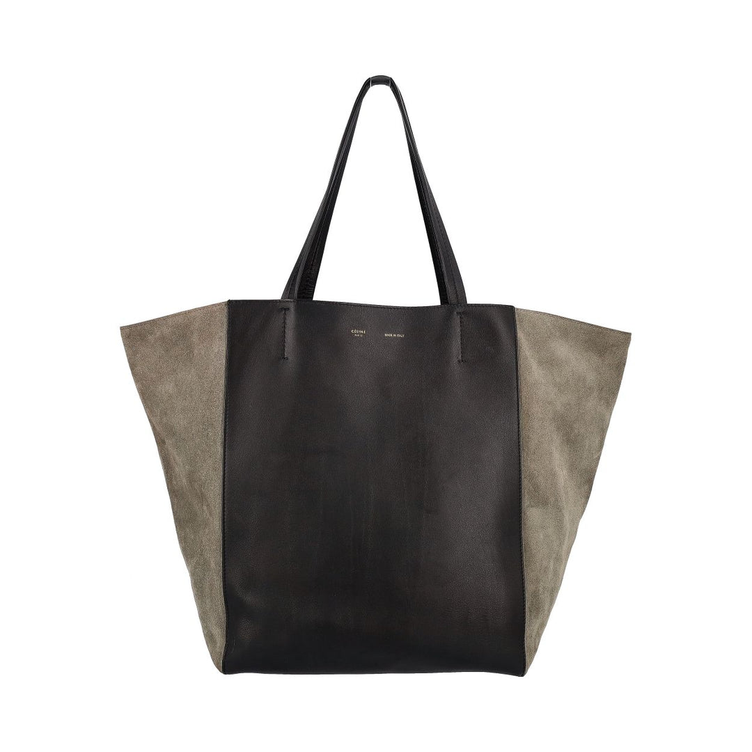 Celine Leather/Suede Horizontal Phantom Medium Cabas Tote Black/Olive