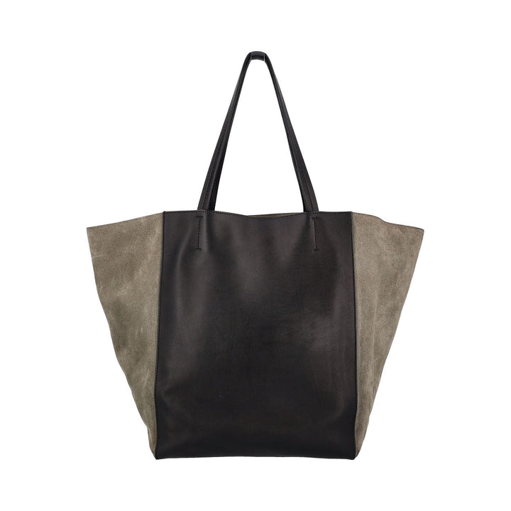 Top Quality Celine Leather/Suede Horizontal Phantom Medium Cabas Tote Black/Olive