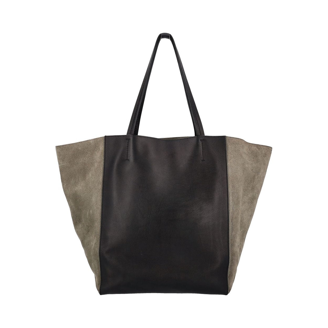 Celine Leather/Suede Horizontal Phantom Medium Cabas Tote Black/Olive