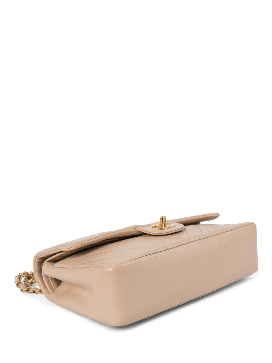 Top Quality Chanel 2.55 Chevron Quilted 24K Gold Plated Medium Double Flap Bag Beige