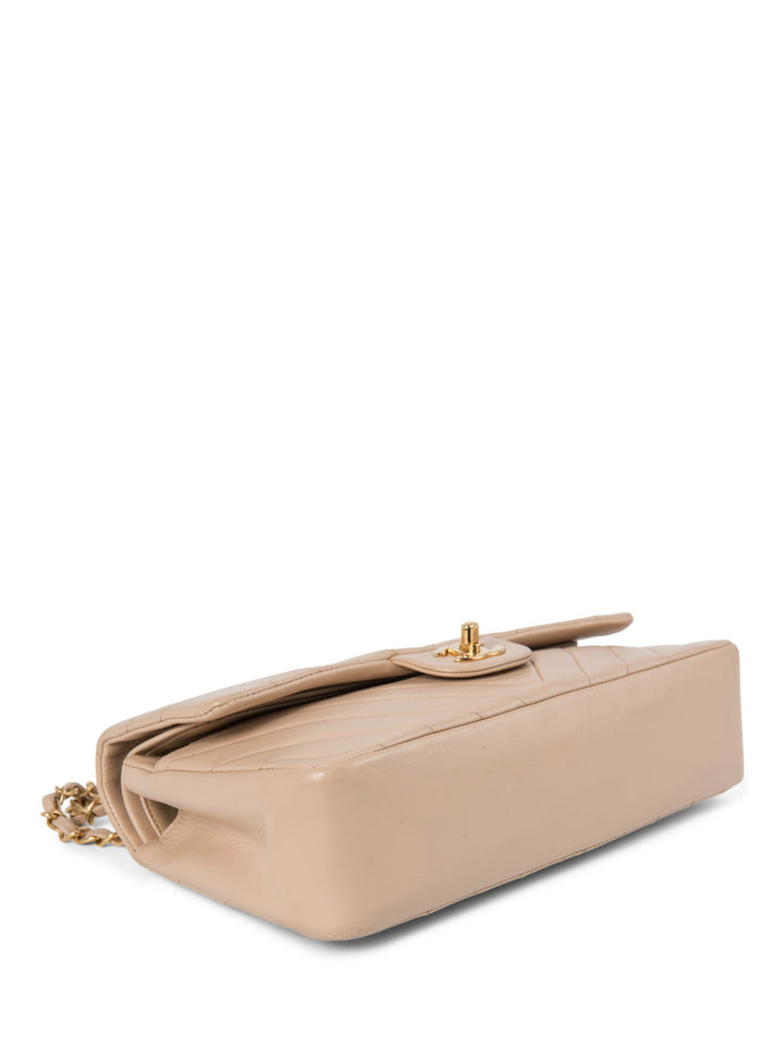 Top Quality Chanel 2.55 Chevron Quilted 24K Gold Plated Medium Double Flap Bag Beige