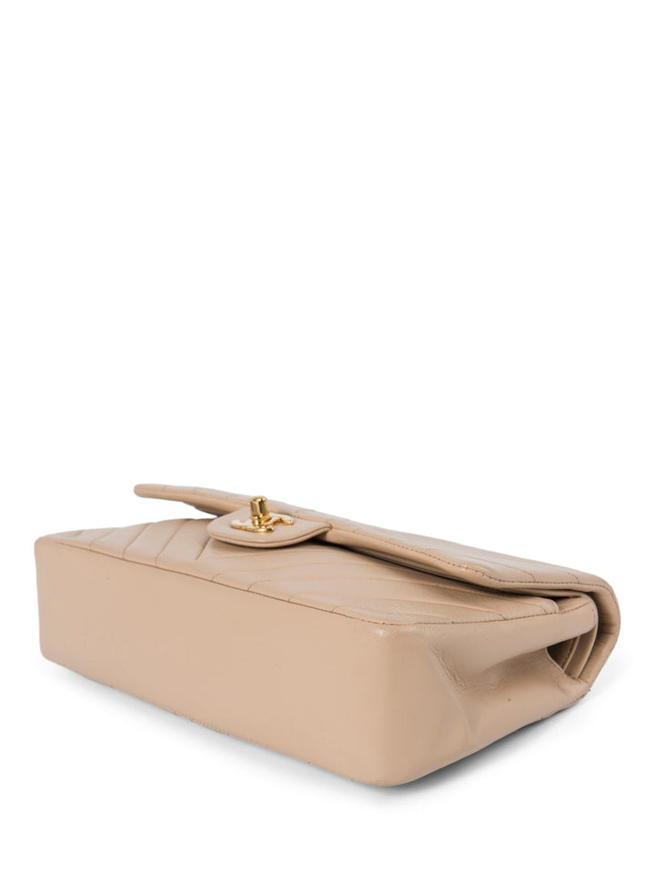 Top Quality Chanel 2.55 Chevron Quilted 24K Gold Plated Medium Double Flap Bag Beige