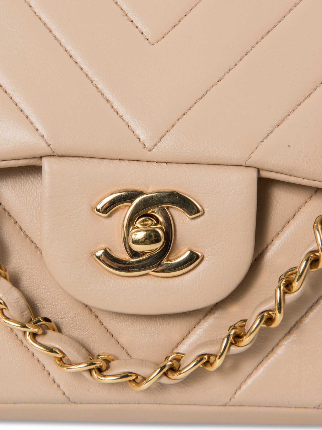 Top Quality Chanel 2.55 Chevron Quilted 24K Gold Plated Medium Double Flap Bag Beige