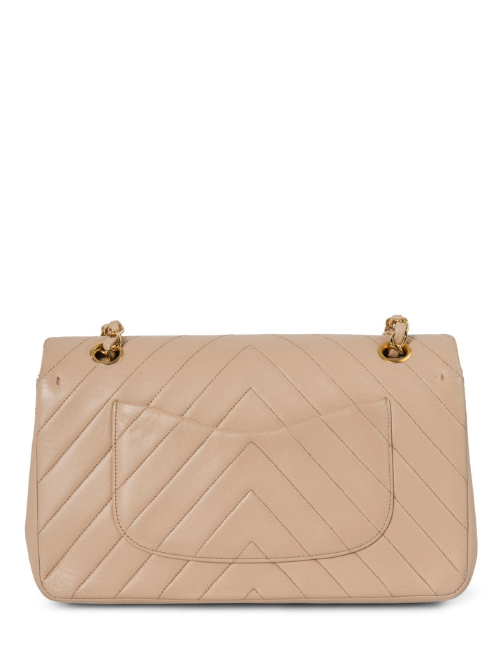 Top Quality Chanel 2.55 Chevron Quilted 24K Gold Plated Medium Double Flap Bag Beige