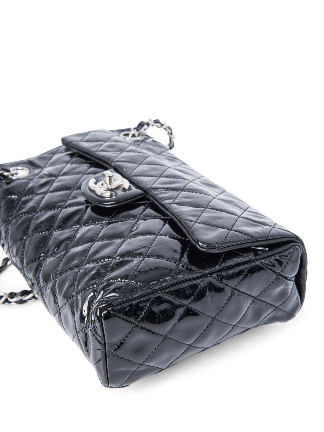 Top Quality Chanel 2.55 Patent Leather Medium Flap Bag Black Silver