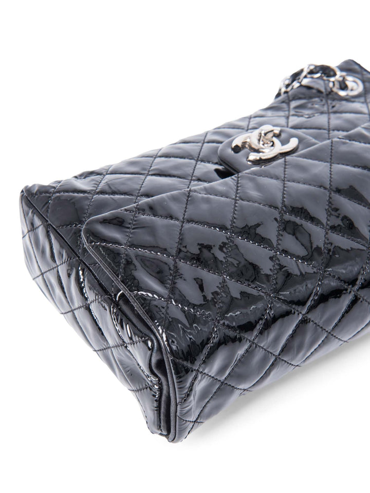 Top Quality Chanel 2.55 Patent Leather Medium Flap Bag Black Silver