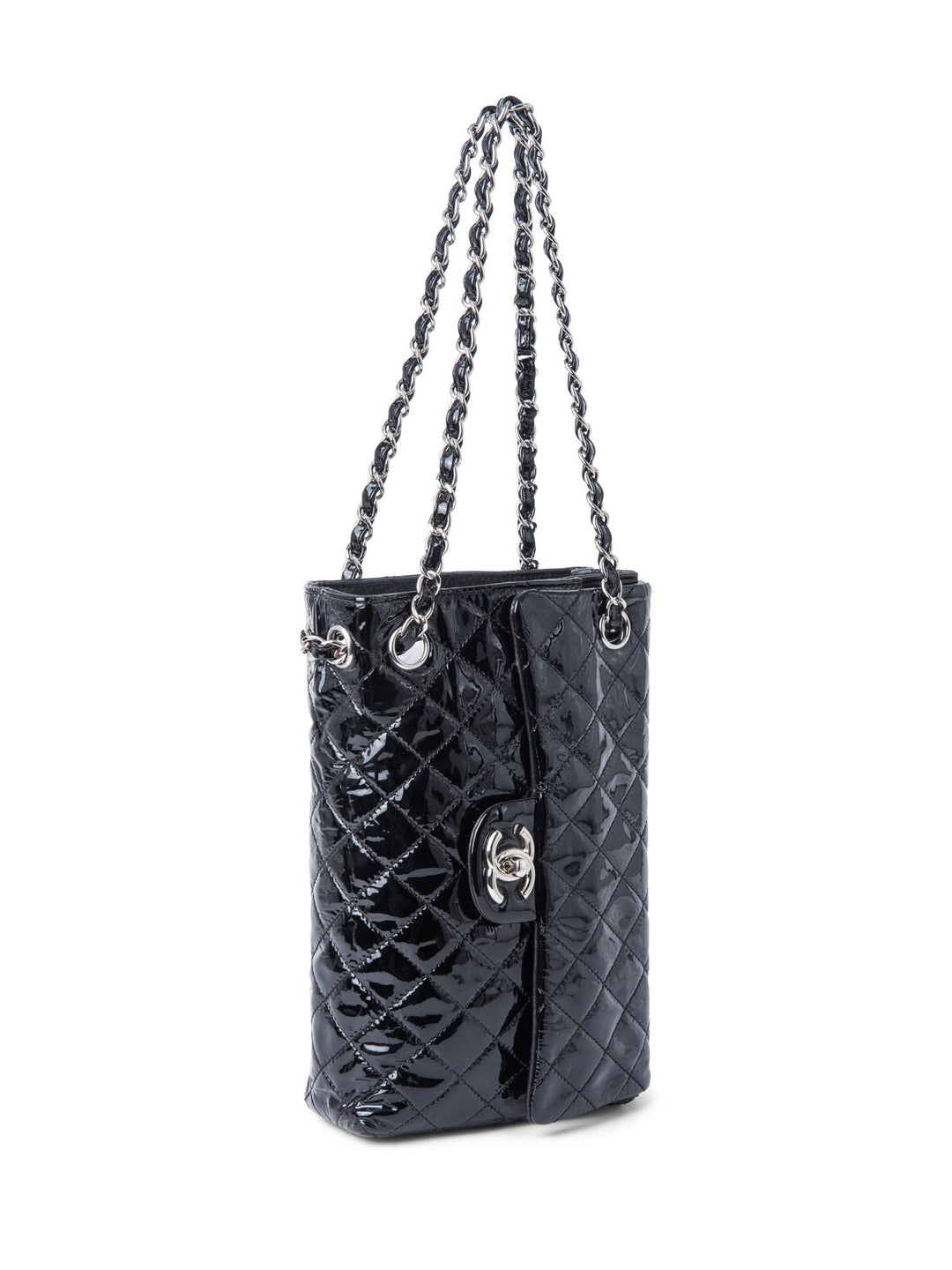 Top Quality Chanel 2.55 Patent Leather Medium Flap Bag Black Silver
