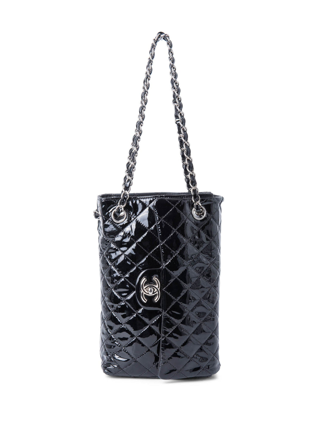 Top Quality Chanel 2.55 Patent Leather Medium Flap Bag Black Silver