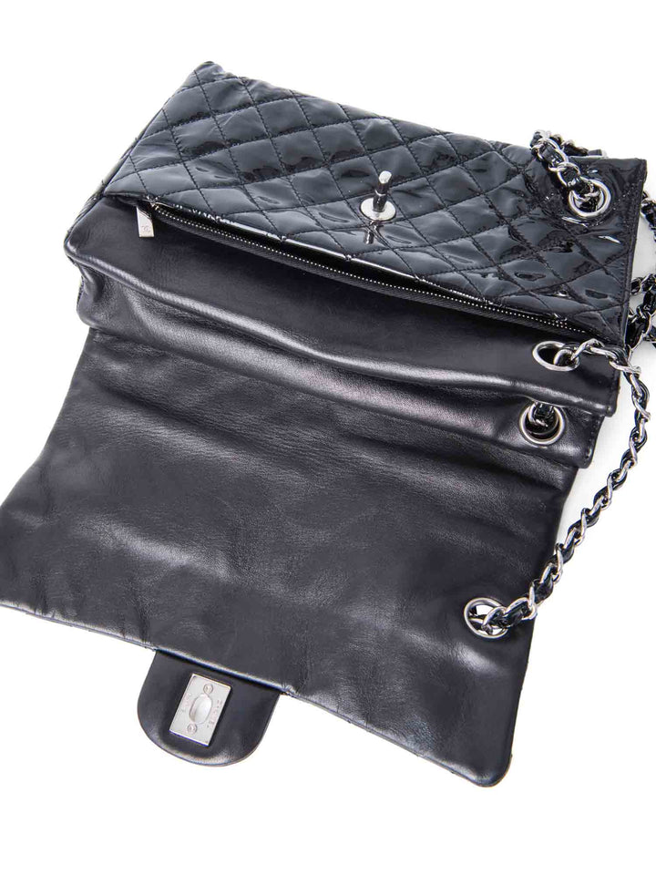 Top Quality Chanel 2.55 Patent Leather Medium Flap Bag Black Silver