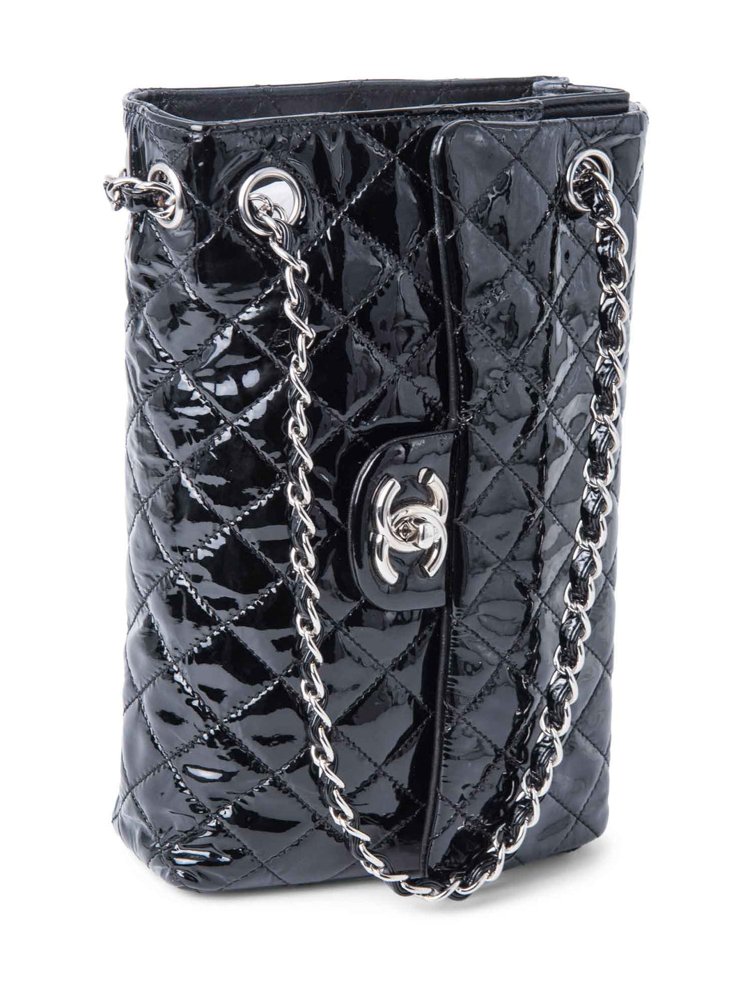 Top Quality Chanel 2.55 Patent Leather Medium Flap Bag Black Silver