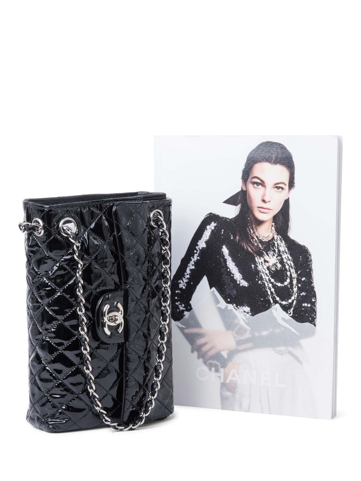 Top Quality Chanel 2.55 Patent Leather Medium Flap Bag Black Silver