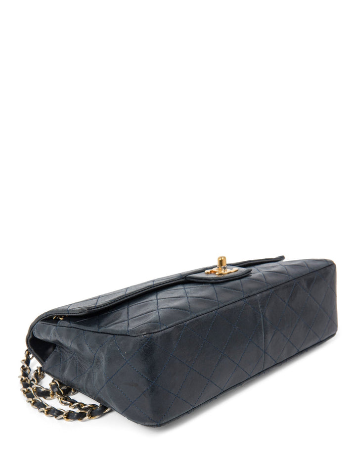 Top Quality Chanel 2.55 Quilted 24K Gold Plated Medium Flap Bag Navy Blue