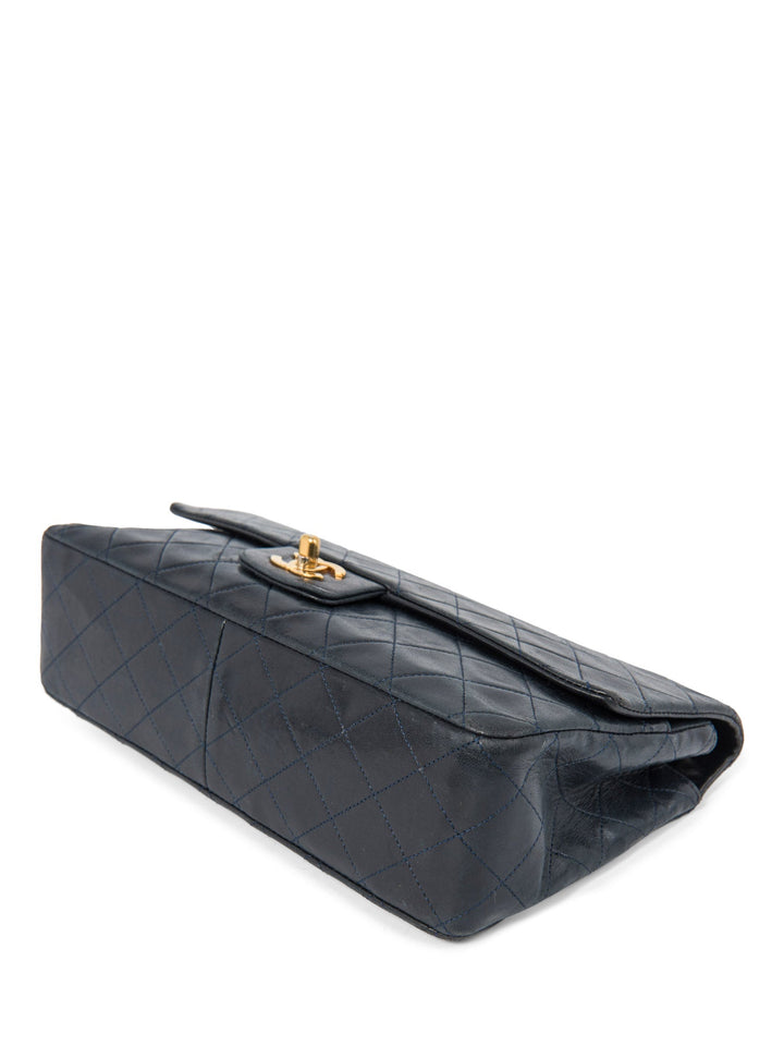 Top Quality Chanel 2.55 Quilted 24K Gold Plated Medium Flap Bag Navy Blue