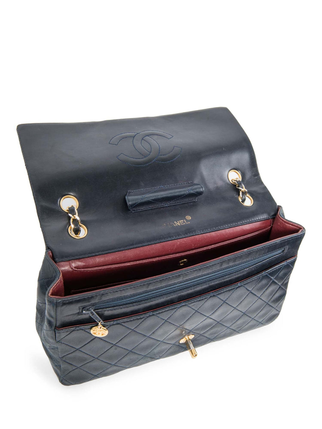 Top Quality Chanel 2.55 Quilted 24K Gold Plated Medium Flap Bag Navy Blue