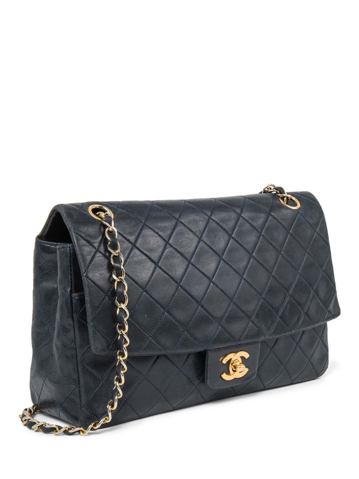Top Quality Chanel 2.55 Quilted 24K Gold Plated Medium Flap Bag Navy Blue