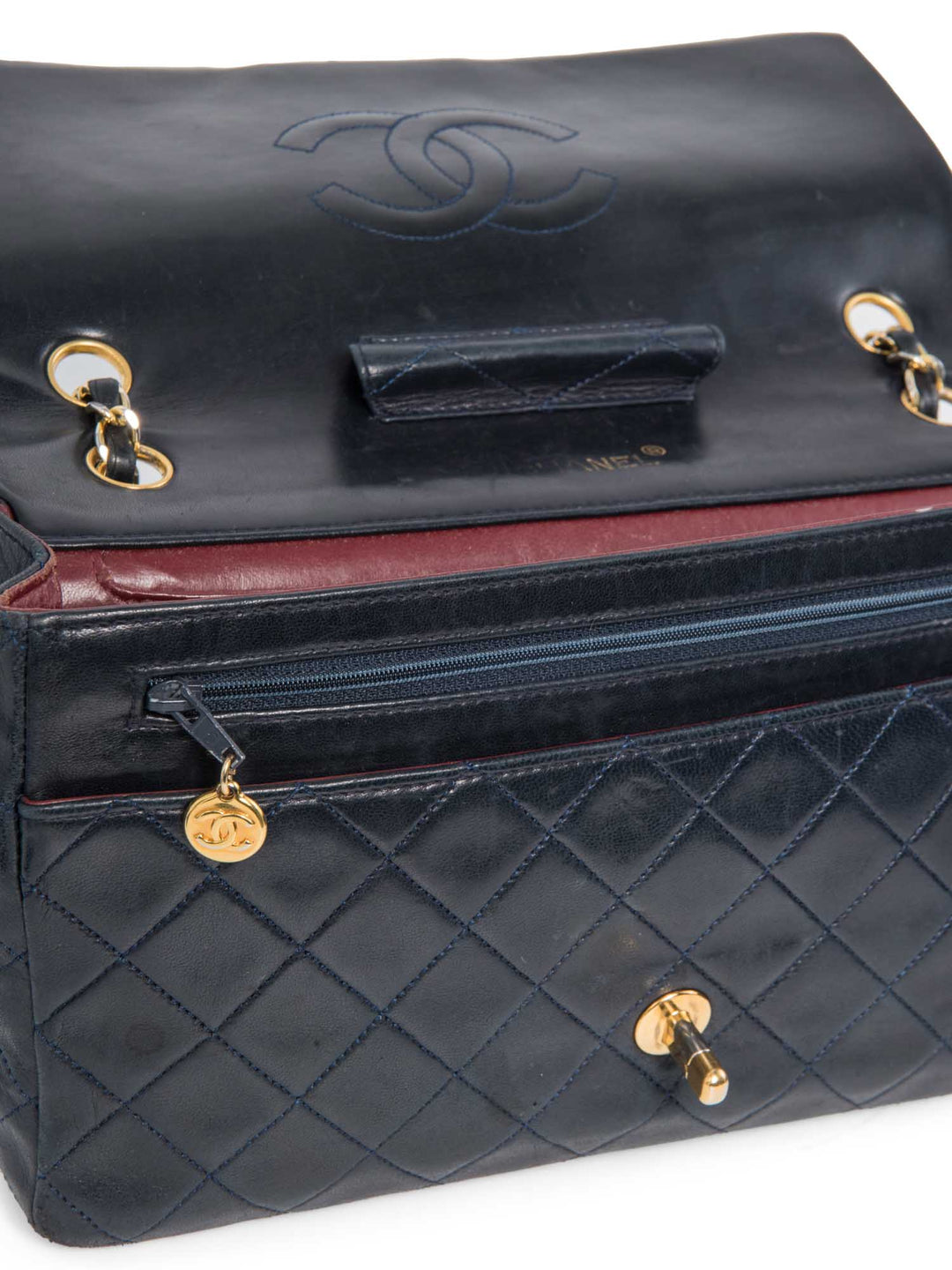 Top Quality Chanel 2.55 Quilted 24K Gold Plated Medium Flap Bag Navy Blue