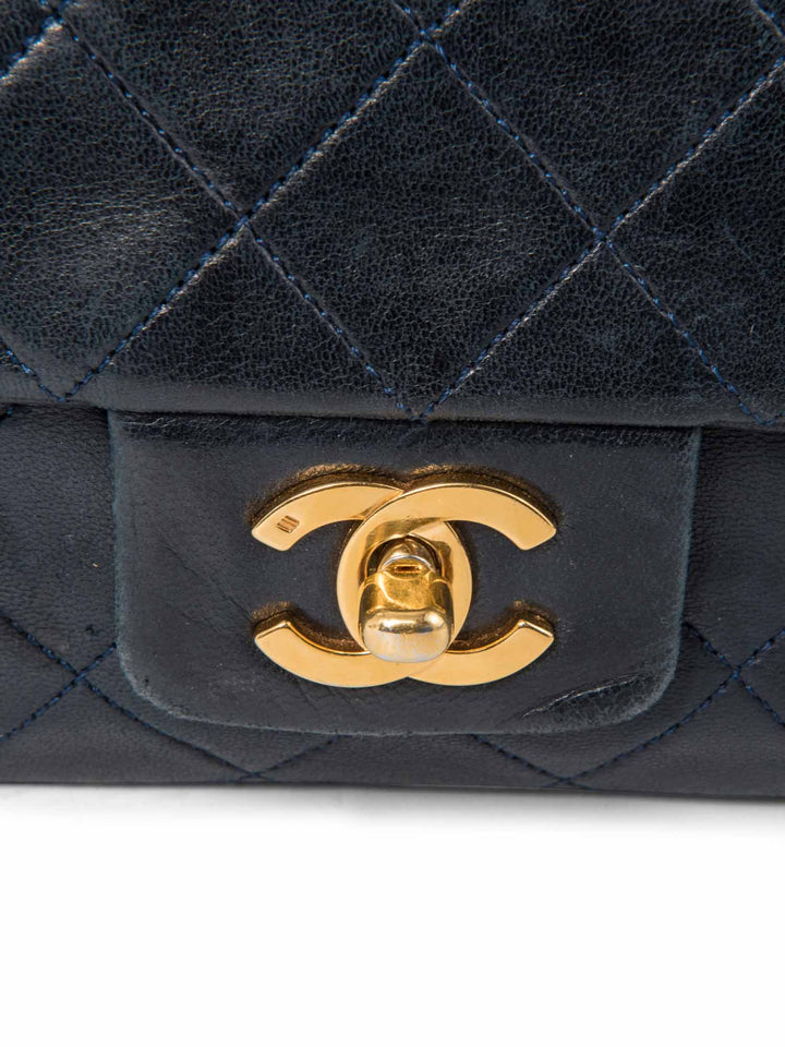 Top Quality Chanel 2.55 Quilted 24K Gold Plated Medium Flap Bag Navy Blue