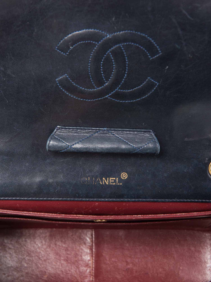 Top Quality Chanel 2.55 Quilted 24K Gold Plated Medium Flap Bag Navy Blue