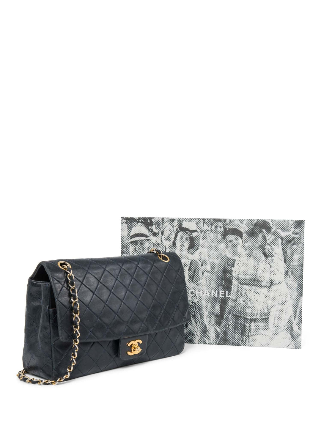 Top Quality Chanel 2.55 Quilted 24K Gold Plated Medium Flap Bag Navy Blue