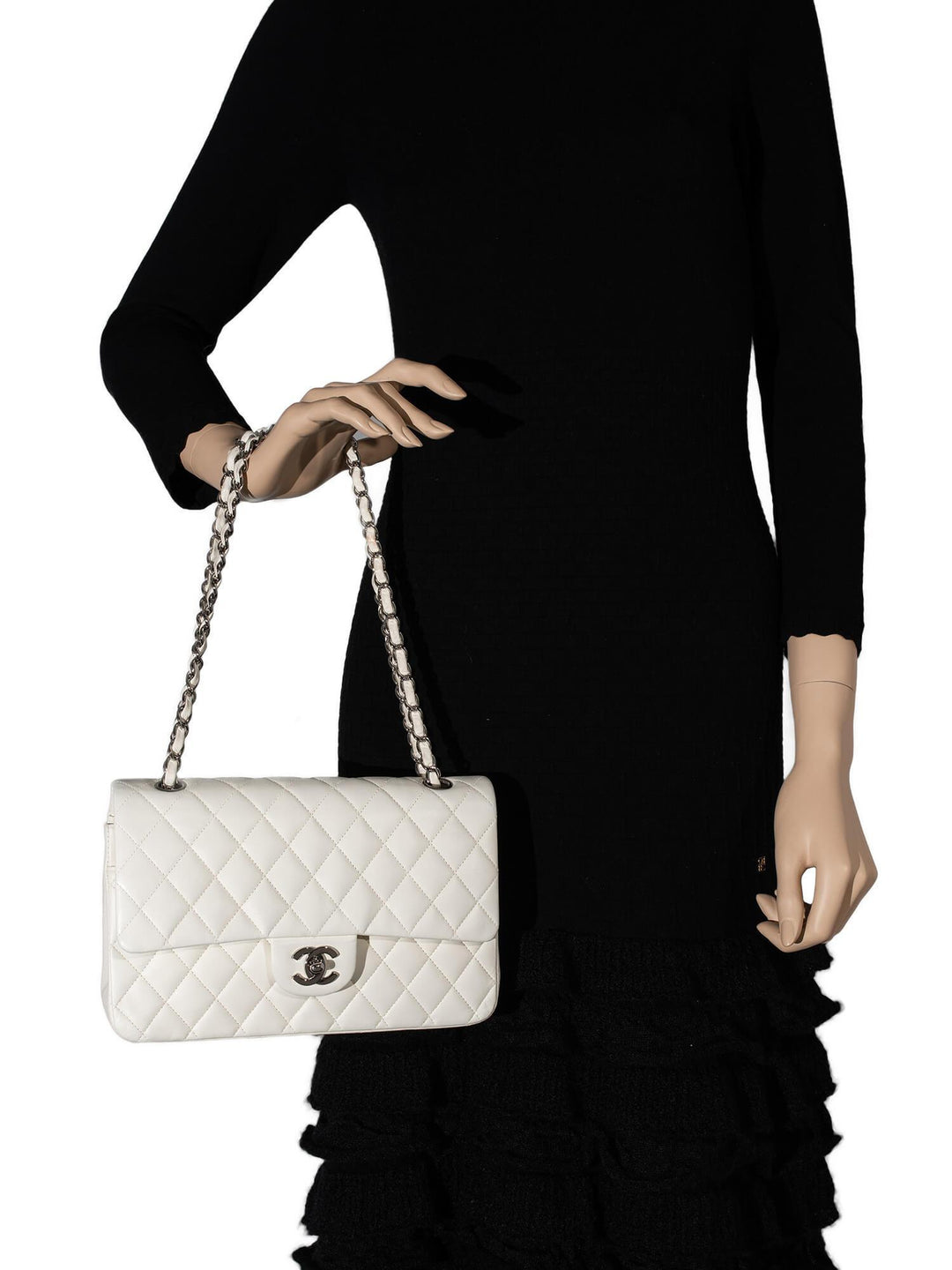 Top Quality Chanel 2.55 Quilted Leather Medium Double Flap Bag Off White