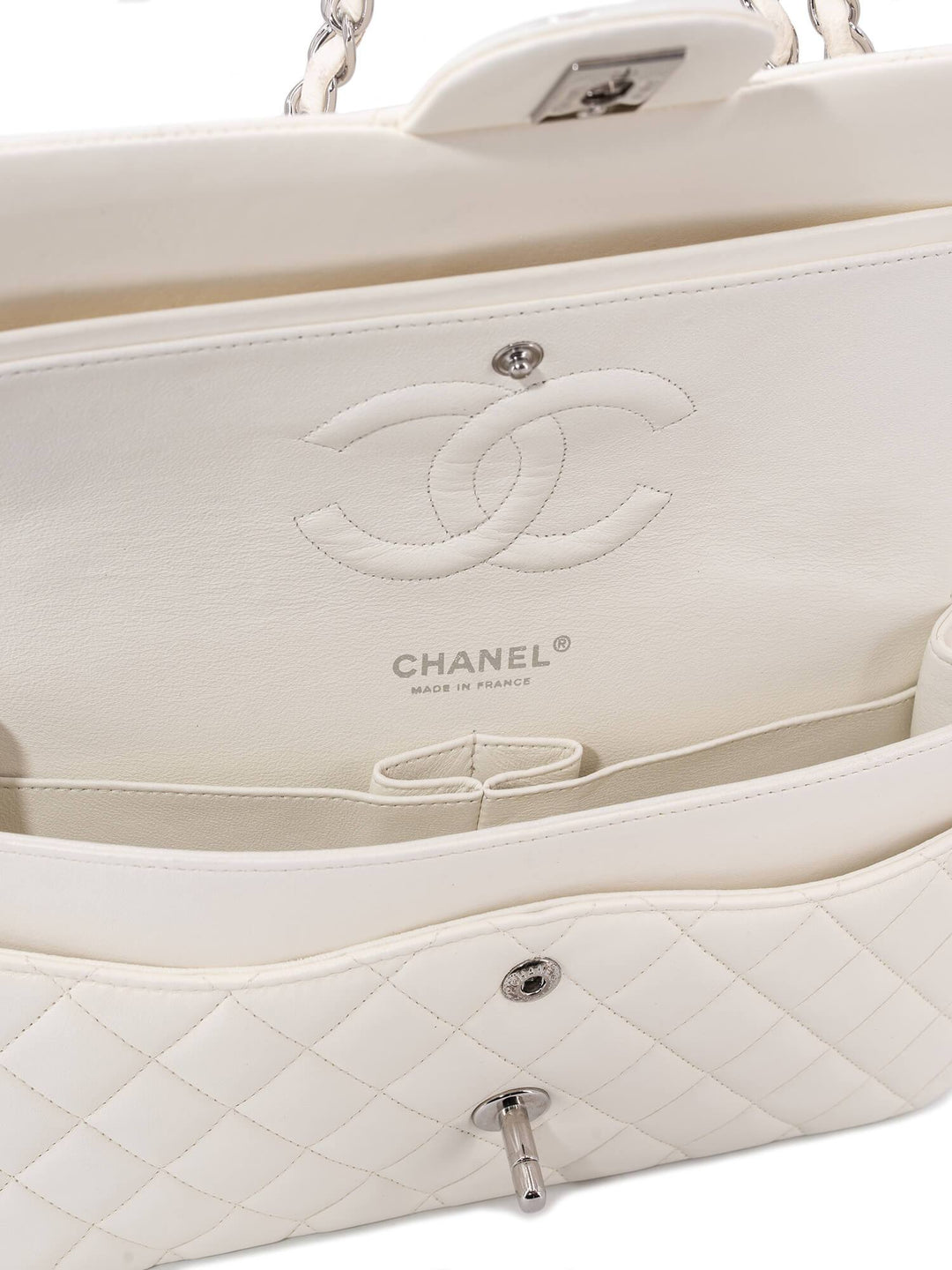 Top Quality Chanel 2.55 Quilted Leather Medium Double Flap Bag Off White